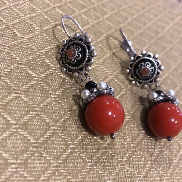 Antiqued Silver & Red Carnelian Drop Earring-Boutique - Picture 3 of 5